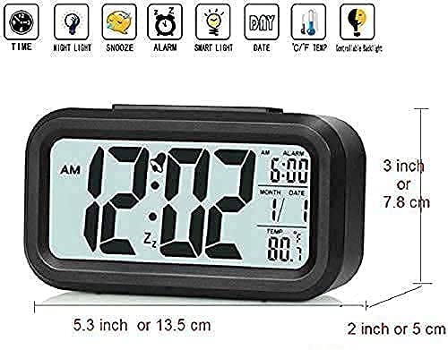 AERYS Digital Alarm Clock with Automatic Sensor, Date and Temperature Display.