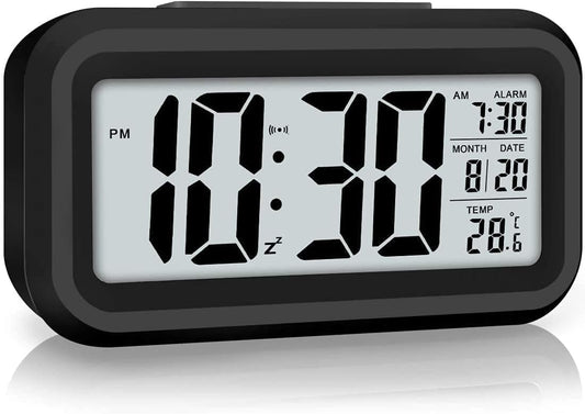 AERYS Digital Alarm Clock with Automatic Sensor, Date and Temperature Display.