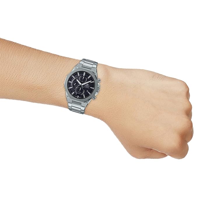 Casio EDifice EFS-S570D-1AUDF Black Analog Dial Silver Stainless Steel Band Men's Watch Slim Case Sapphire Glass EX527.