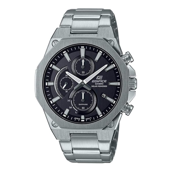 Casio EDifice EFS-S570D-1AUDF Black Analog Dial Silver Stainless Steel Band Men's Watch Slim Case Sapphire Glass EX527.