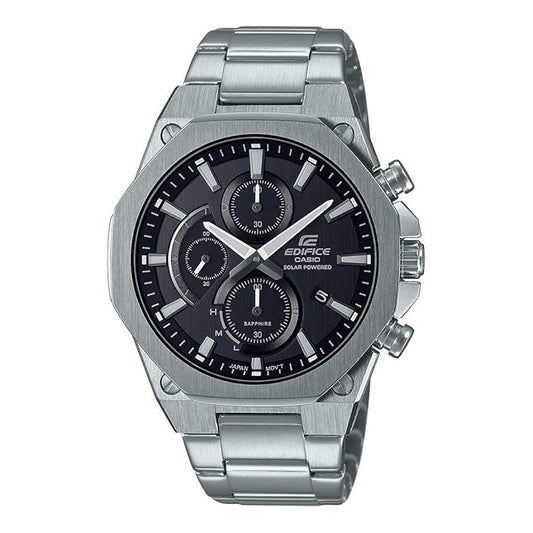 Casio EDifice EFS-S570D-1AUDF Black Analog Dial Silver Stainless Steel Band Men's Watch Slim Case Sapphire Glass EX527.