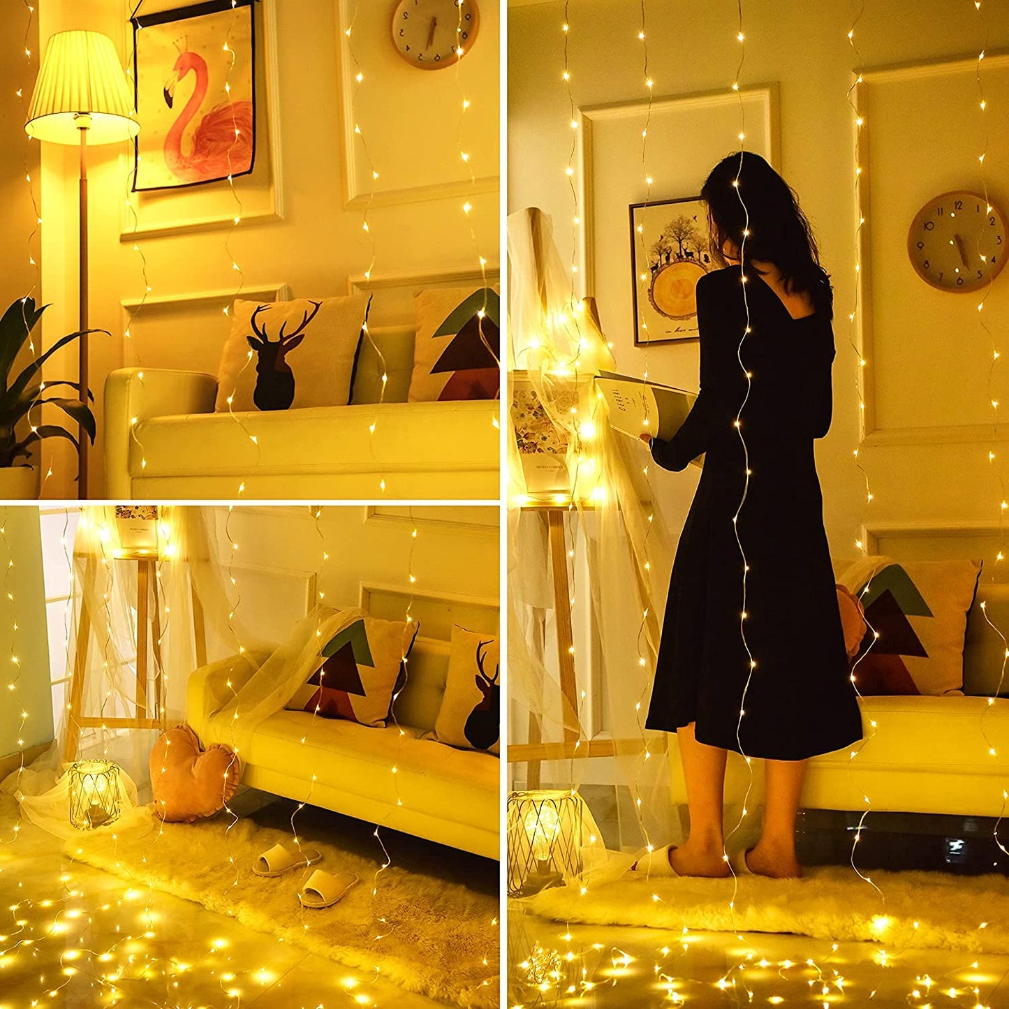 Party Propz Curtain Lights for Decoration - 8.8ft X 9.75ft Warm Led Curtain Lights for Home Decorations 300Led, Diwali Lights .