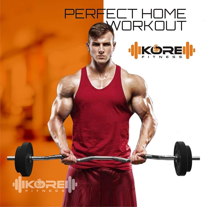 Kore PVC 16 Kg Home Gym Set With One 3 Ft Curl And One Pair Dumbbell Rods With Gym Accessories, Black.