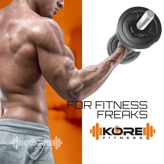 Kore PVC 16 Kg Home Gym Set With One 3 Ft Curl And One Pair Dumbbell Rods With Gym Accessories, Black.
