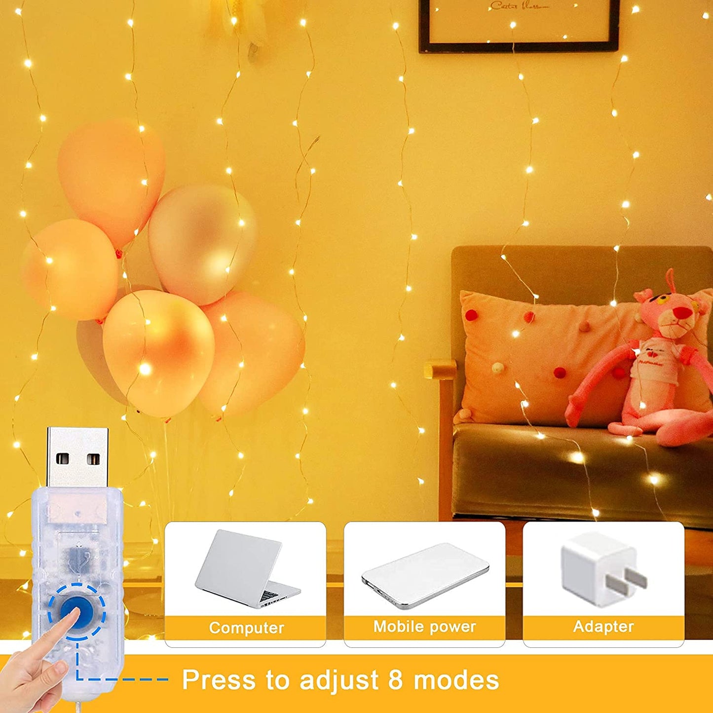 Party Propz Curtain Lights for Decoration - 8.8ft X 9.75ft Warm Led Curtain Lights for Home Decorations 300Led, Diwali Lights .