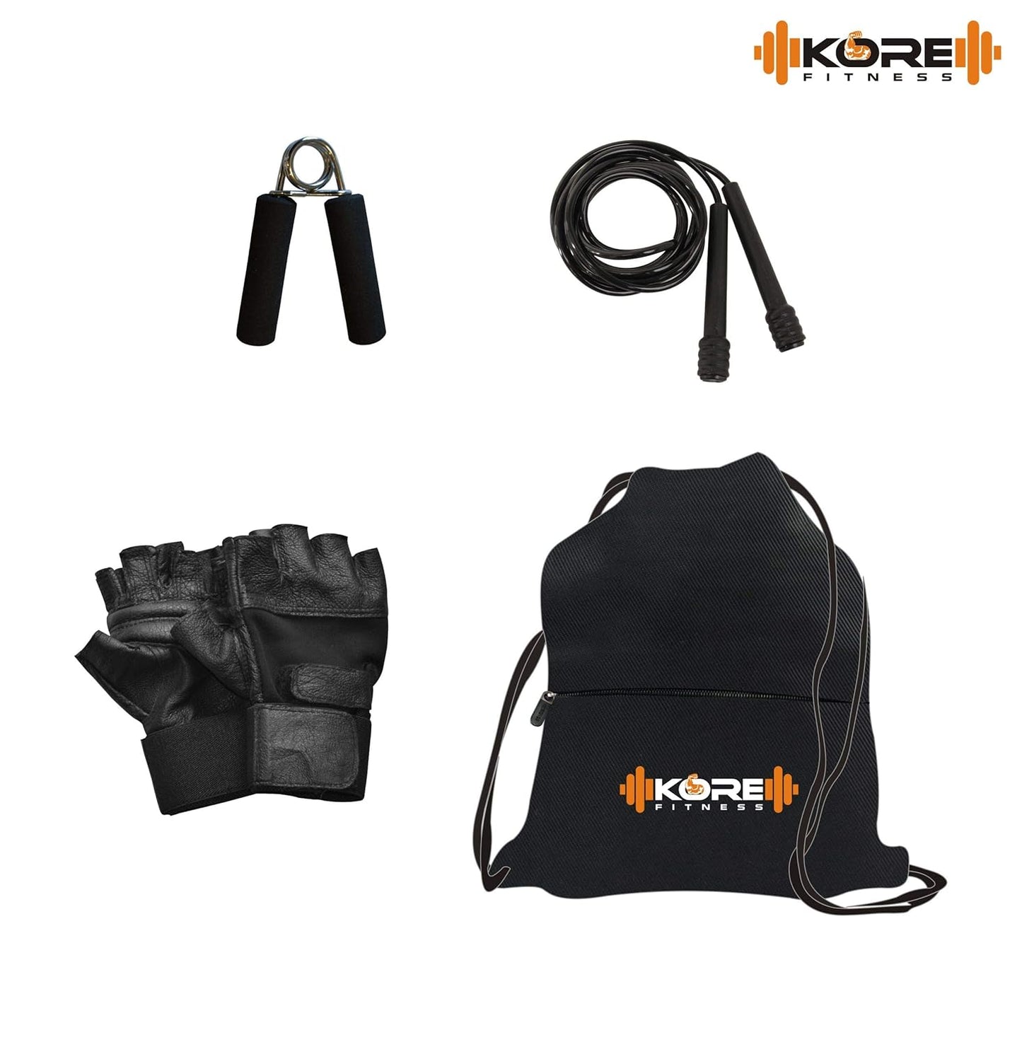 Kore PVC 16 Kg Home Gym Set With One 3 Ft Curl And One Pair Dumbbell Rods With Gym Accessories, Black.