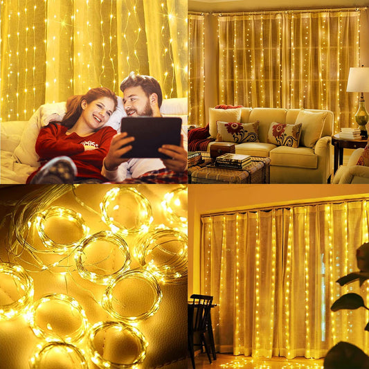 Party Propz Curtain Lights for Decoration - 8.8ft X 9.75ft Warm Led Curtain Lights for Home Decorations 300Led, Diwali Lights .