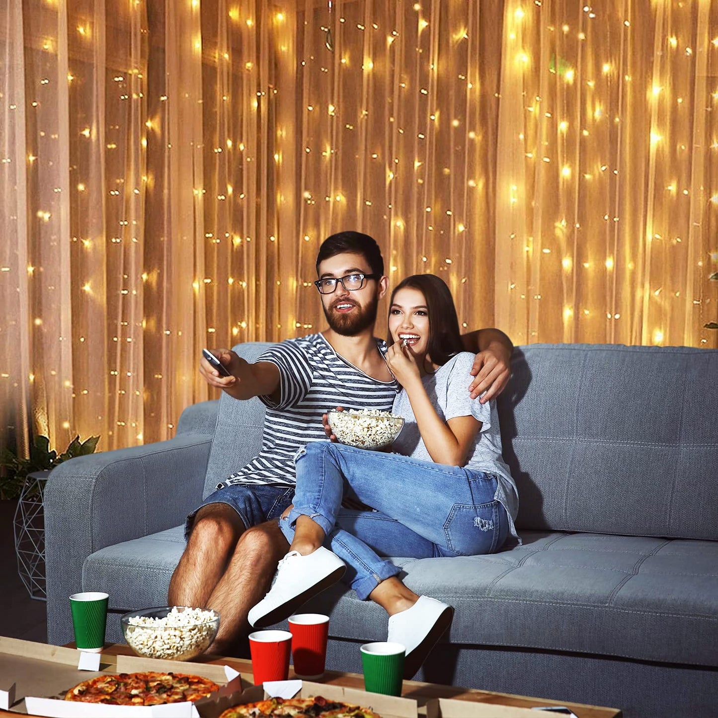 Party Propz Curtain Lights for Decoration - 8.8ft X 9.75ft Warm Led Curtain Lights for Home Decorations 300Led, Diwali Lights .